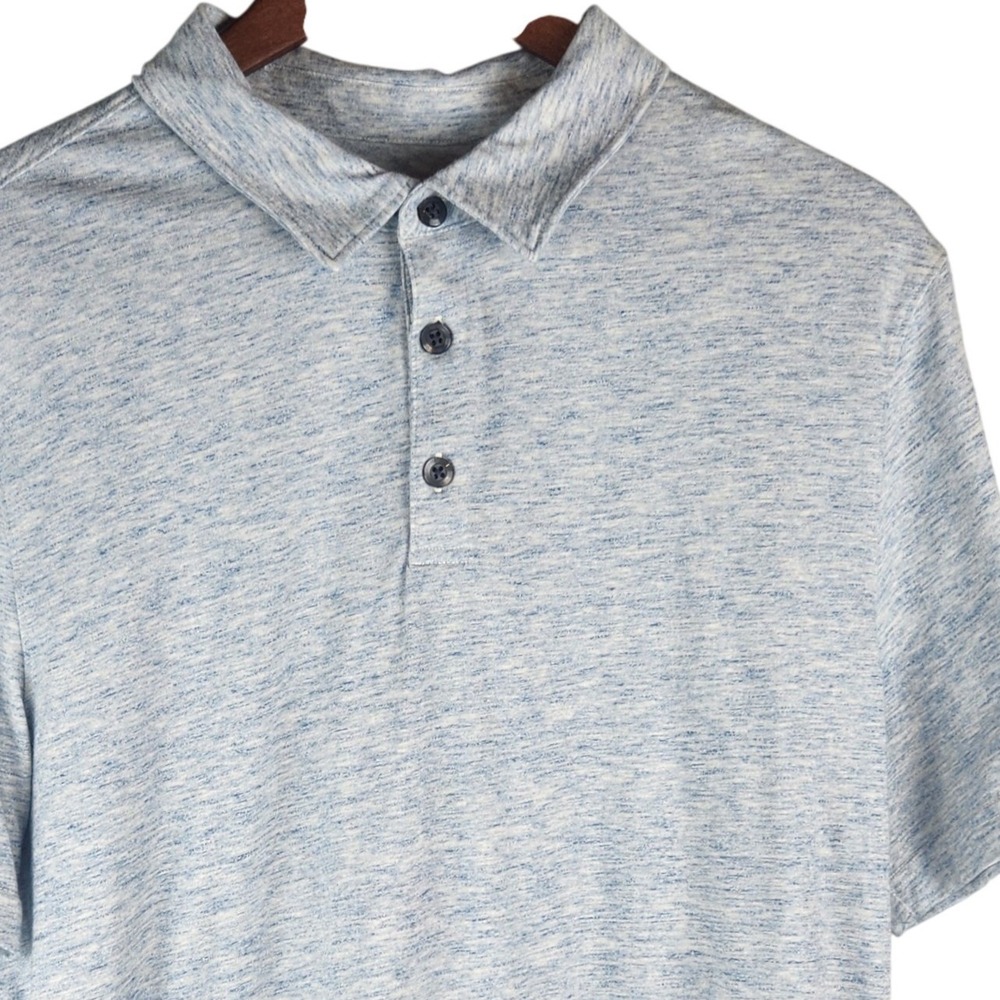 Banana Republic Mens L Blue Heathered Short Sleeve Knit Polo Shirt Super Soft